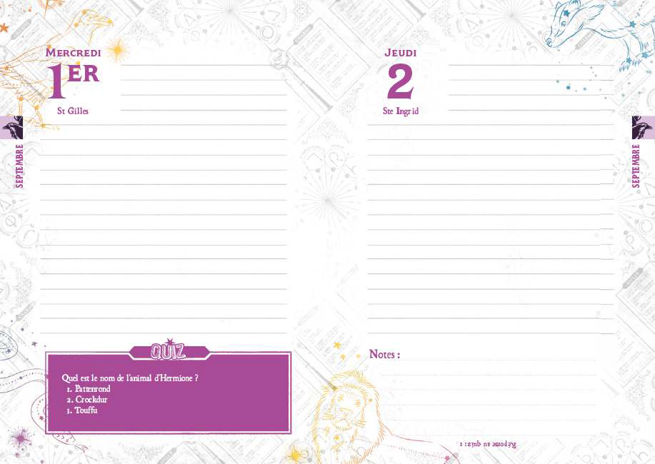 Intérieur agenda Harry Potter - Fières d'Être Sorcières.